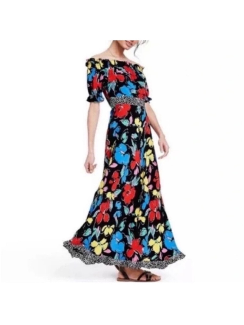 Rixo x Target off shoulder floral mixed print puff sleeve maxi dress colorful